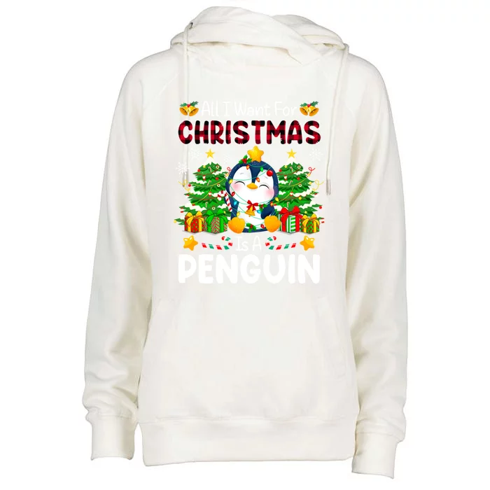 All I Want For Christmas Is A Penguin Animals Arctic Polar Gift Womens Funnel Neck Pullover Hood