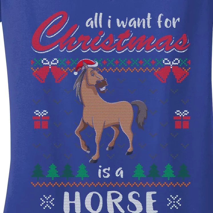 All I Want For Christmas Is A Horse Ugly Christmas Sweater Gift Women's V-Neck T-Shirt