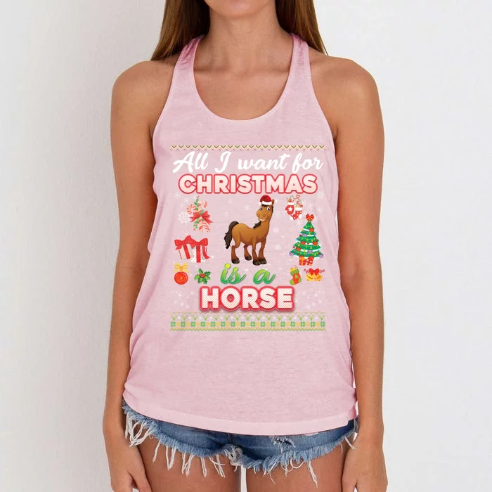 All I Want For Christmas Is A Horse Ugly Sweater Farmer Xmas Cute Gift Women's Knotted Racerback Tank