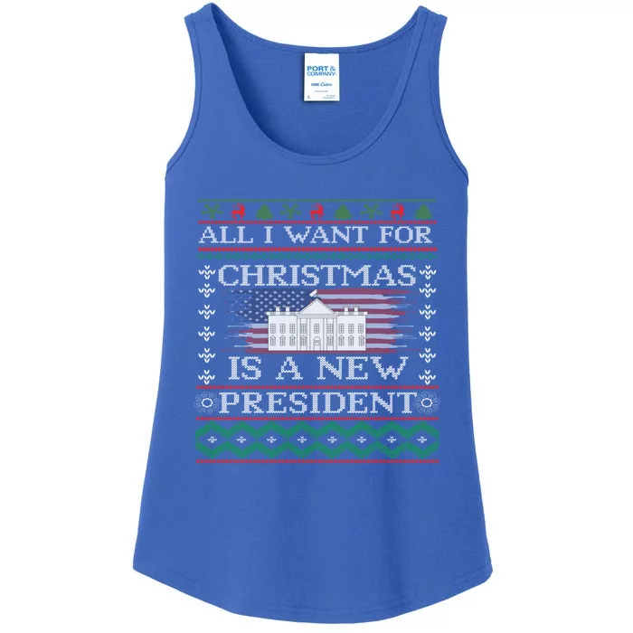 All I Want For Christmas Is A New President Ugly Christmas Funny Gift Ladies Essential Tank