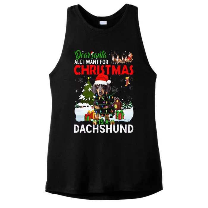 All I Want For Christmas Is A Dachshund Family Pajamas Ladies Tri-Blend Wicking Tank