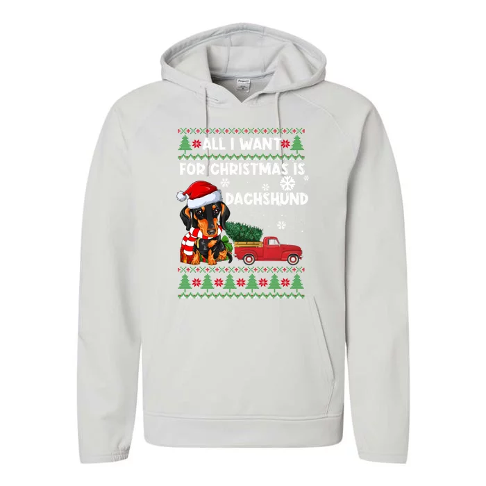 All I Want For Christmas Is Dachshund Ugly Christmas Sweater Gift Performance Fleece Hoodie