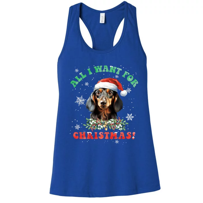 All I Want For Christmas Xmas Funny Gift For Dachshund Lovers Gift Women's Racerback Tank