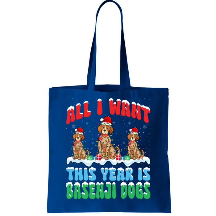 All I Want This Year Is Basenji Dog Wearing Christmas Hat Gift Tote Bag