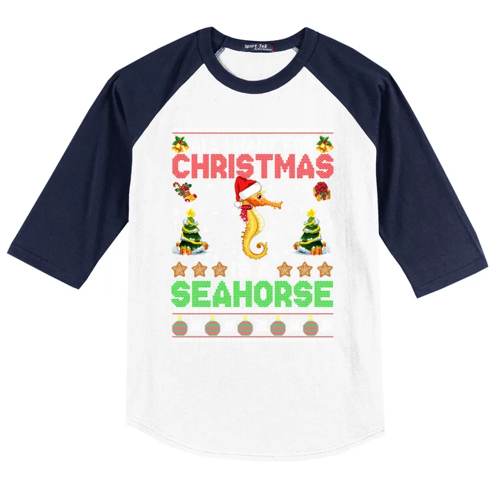 All I Want For Christmas Is A Seahorse Ugly Sweater Farmer Gift Baseball Sleeve Shirt