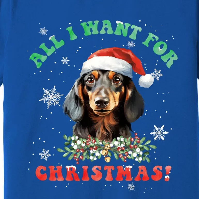 All I Want For Christmas Xmas Funny Gift For Dachshund Lovers Gift Premium T-Shirt