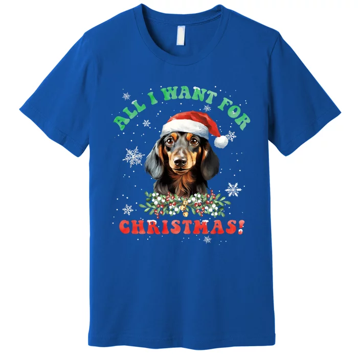 All I Want For Christmas Xmas Funny Gift For Dachshund Lovers Gift Premium T-Shirt