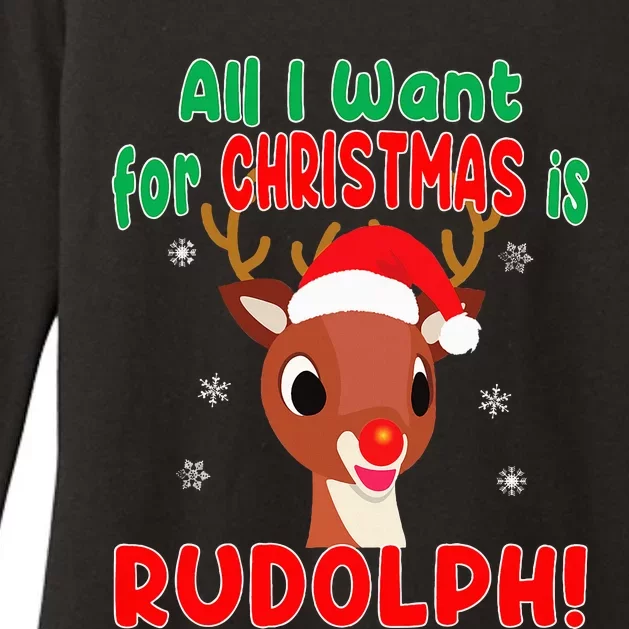 All I Want for Christmas Rudolph Red Nose Reindeer Gift Womens CVC Long Sleeve Shirt