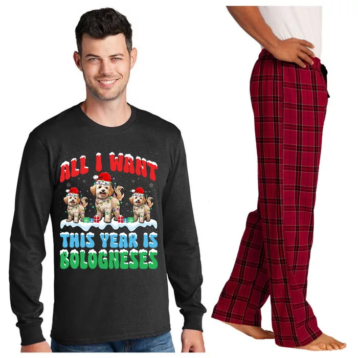 All I Want This Year Is Bolognese Dog Wearing Christmas Hat Gift Long Sleeve Pajama Set