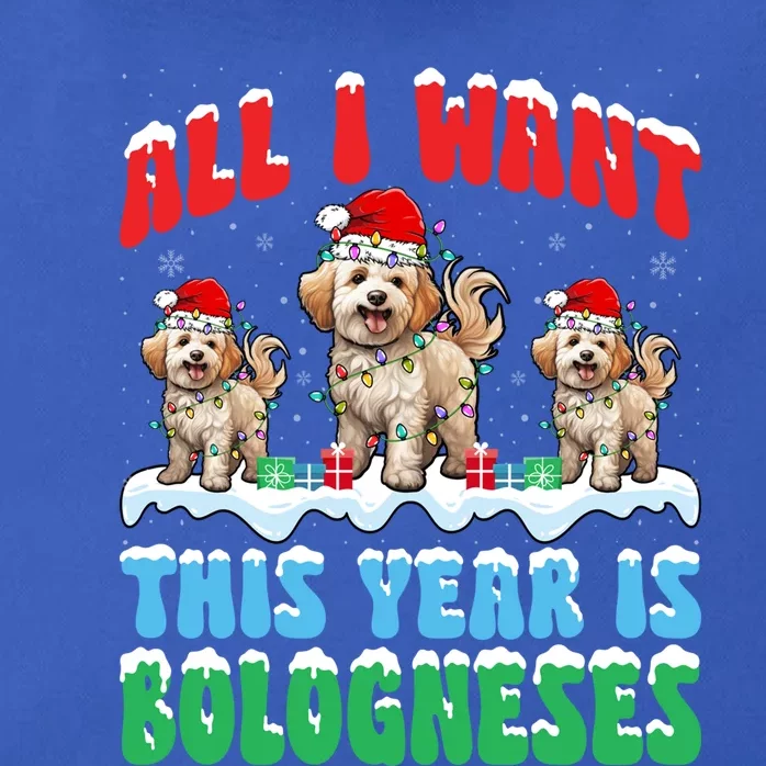 All I Want This Year Is Bolognese Dog Wearing Christmas Hat Gift Zip Tote Bag