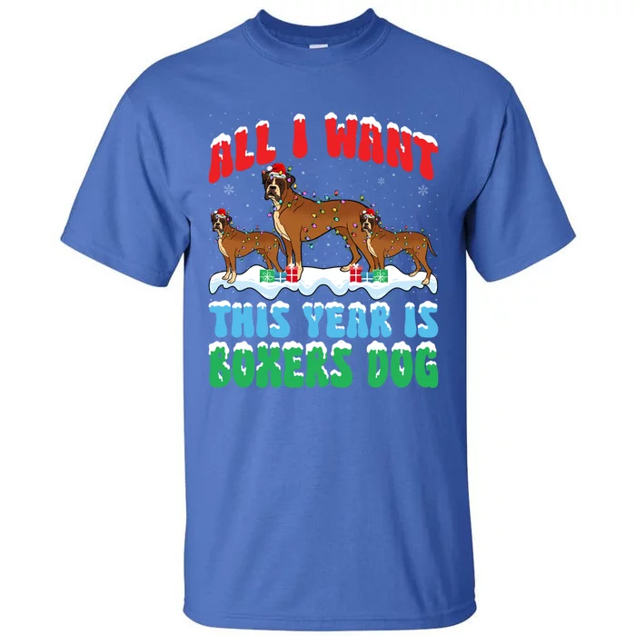 All I Want This Year Is Boxer Dog Wearing Christmas Hat Great Gift Tall T-Shirt