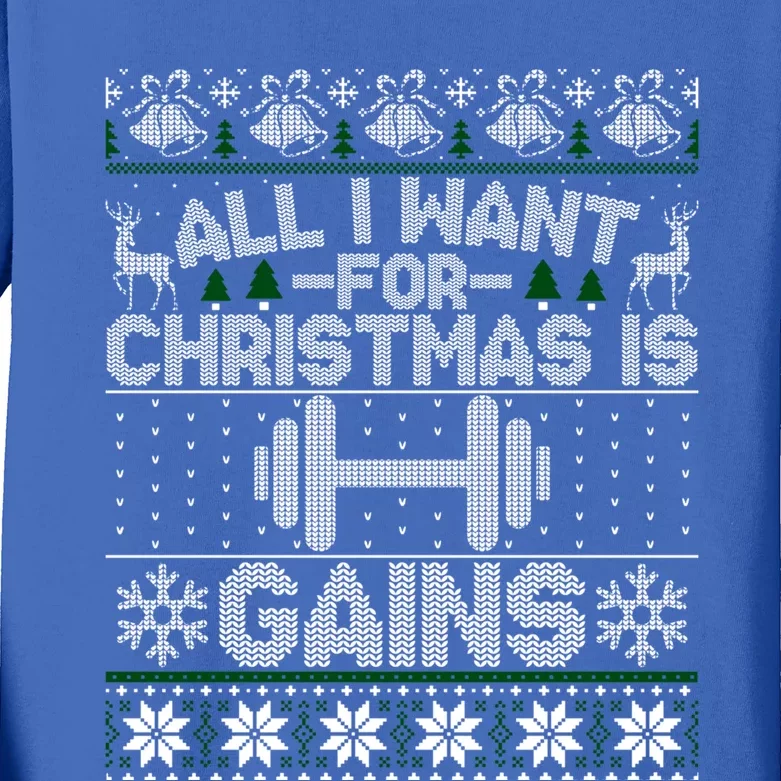 All I Want For Christmas Is Gain Fitness Ugly Sweater Funny Gift Kids Long Sleeve Shirt