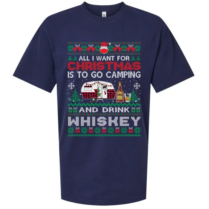 All I Want Is To Go Camping Whiskey Ugly Sweater Party Gift Sueded Cloud Jersey T-Shirt