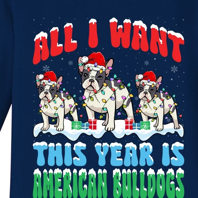 All I Want This Year Is Bulldog Wearing Christmas Santa Hat Cool Gift Baby Long Sleeve Bodysuit