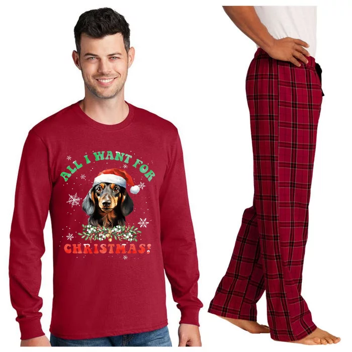 All I Want For Christmas Xmas Gifts For Dachshund Lovers Long Sleeve Pajama Set