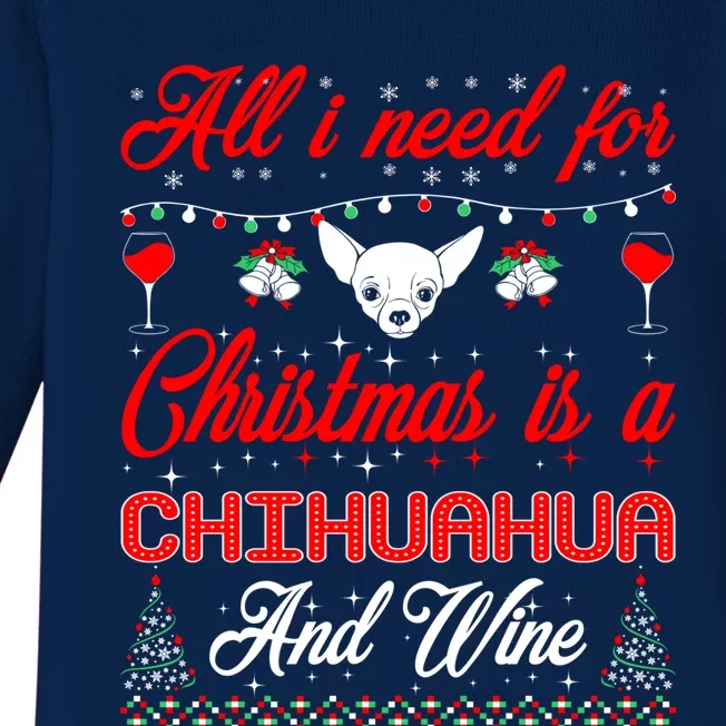 All I Want For Christmas Chihuahua And Wine Gift Great Gift Baby Long Sleeve Bodysuit