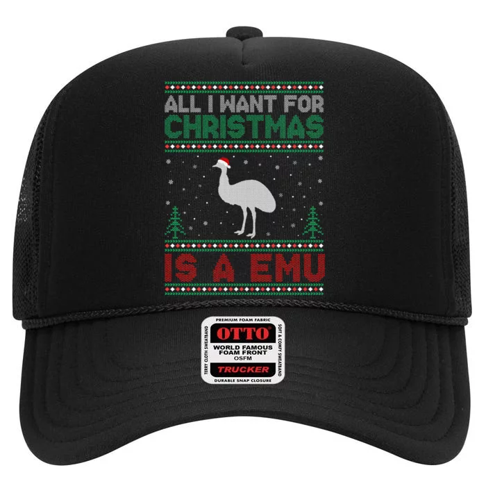 All I Want for Xmas is an Emu Ugly Christmas Sweater High Crown Mesh Trucker Hat