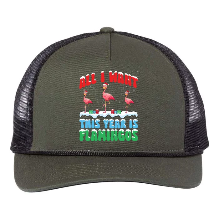 All I Want This Year Is Flamingo Wearing Christmas Hat Great Gift Retro Rope Trucker Hat Cap