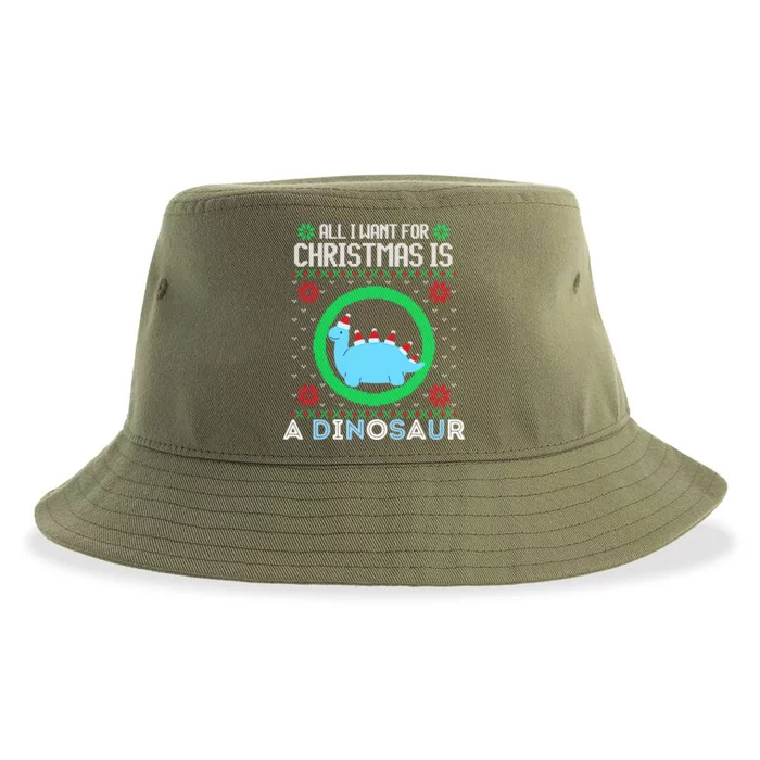 All I Want For Christmas Is A Dinosaur Fun Xmas Ugly Sweater Gift Sustainable Bucket Hat