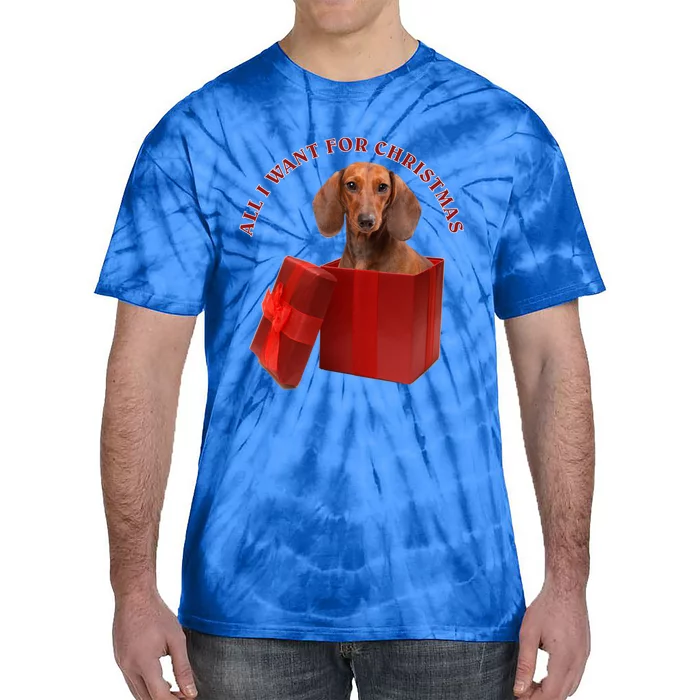 All I Want For Christmas Dachshund Gift Tie-Dye T-Shirt