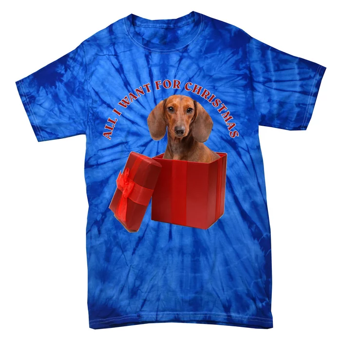 All I Want For Christmas Dachshund Gift Tie-Dye T-Shirt