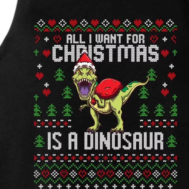 All I Want For Christmas Dinosaur Trex Ugly Xmas Ladies Tri-Blend Wicking Tank