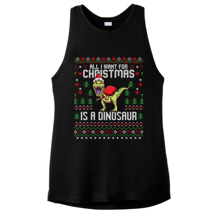 All I Want For Christmas Dinosaur Trex Ugly Xmas Ladies Tri-Blend Wicking Tank