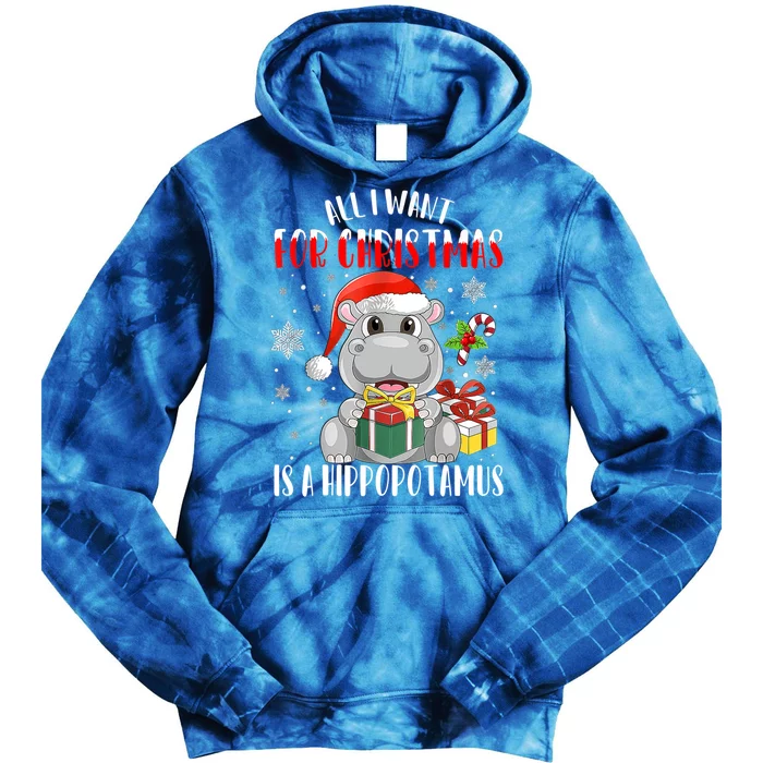 All I Want For Christmas Is A Hippopotamus Xmas Hippo Cool Gift Tie Dye Hoodie