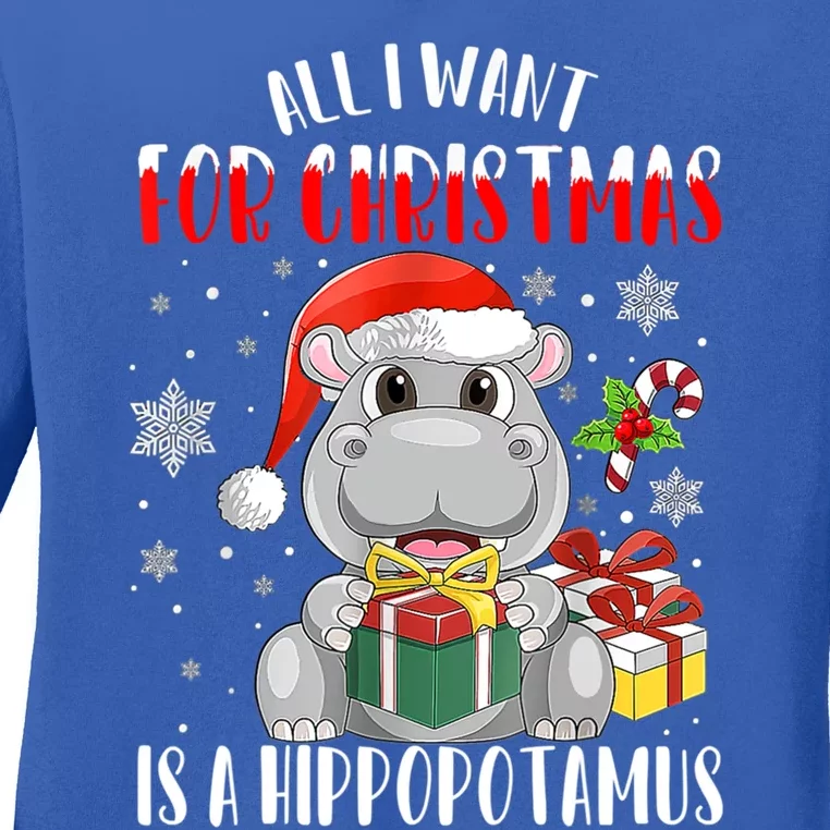 All I Want For Christmas Is A Hippopotamus Xmas Hippo Cool Gift Ladies Long Sleeve Shirt