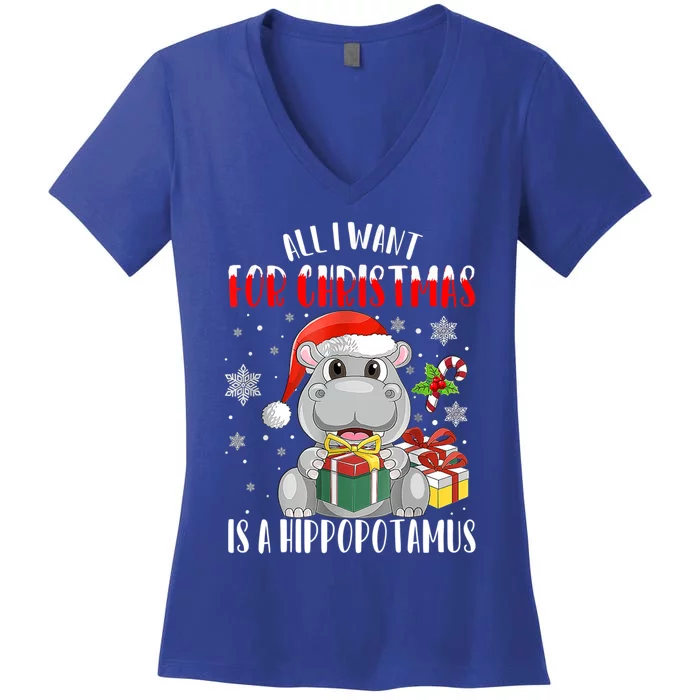 All I Want For Christmas Is A Hippopotamus Xmas Hippo Cool Gift Women's V-Neck T-Shirt