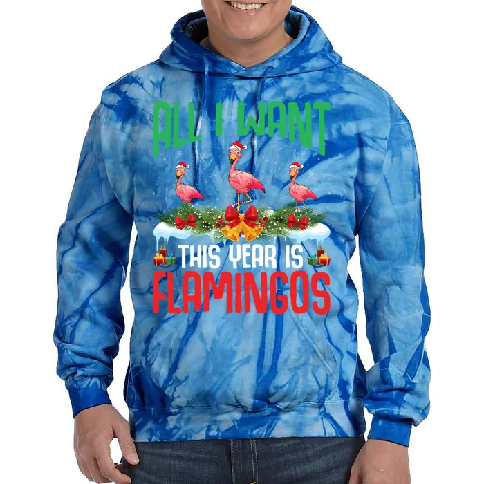 All I Want This Year Is Flamingos Wearing Hat Christmas Cute Gift Tie Dye Hoodie