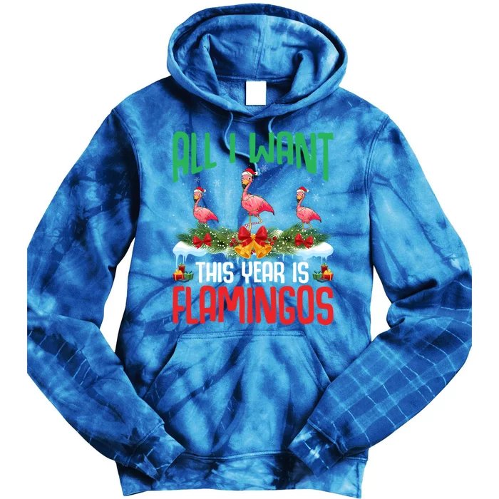 All I Want This Year Is Flamingos Wearing Hat Christmas Cute Gift Tie Dye Hoodie