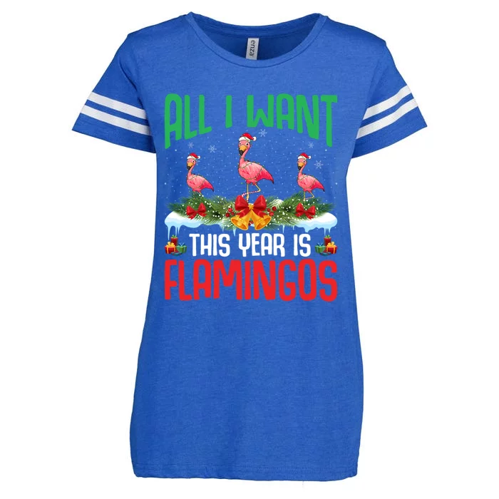 All I Want This Year Is Flamingos Wearing Hat Christmas Cute Gift Enza Ladies Jersey Football T-Shirt