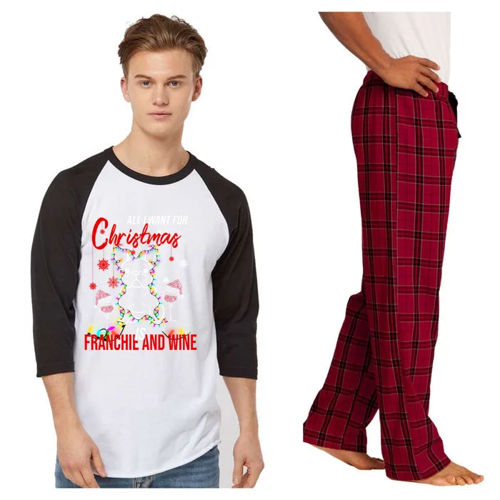 All I Want For Christmas Is Franchie And Wine Funny Dog Love Gift Raglan Sleeve Pajama Set