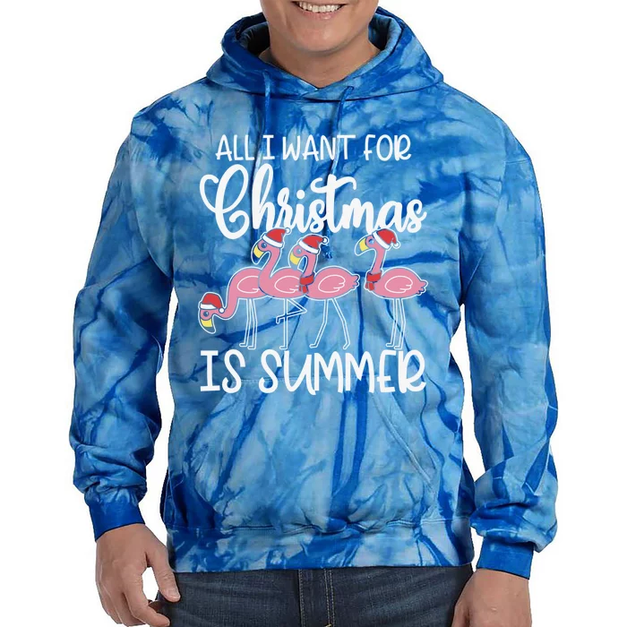 All I Want For Christmas In July Summer Flamingo Xmas Cute Gift Tie Dye Hoodie