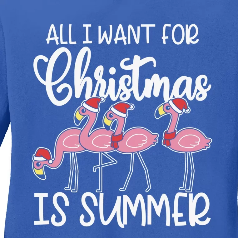 All I Want For Christmas In July Summer Flamingo Xmas Cute Gift Ladies Long Sleeve Shirt