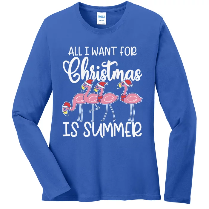 All I Want For Christmas In July Summer Flamingo Xmas Cute Gift Ladies Long Sleeve Shirt