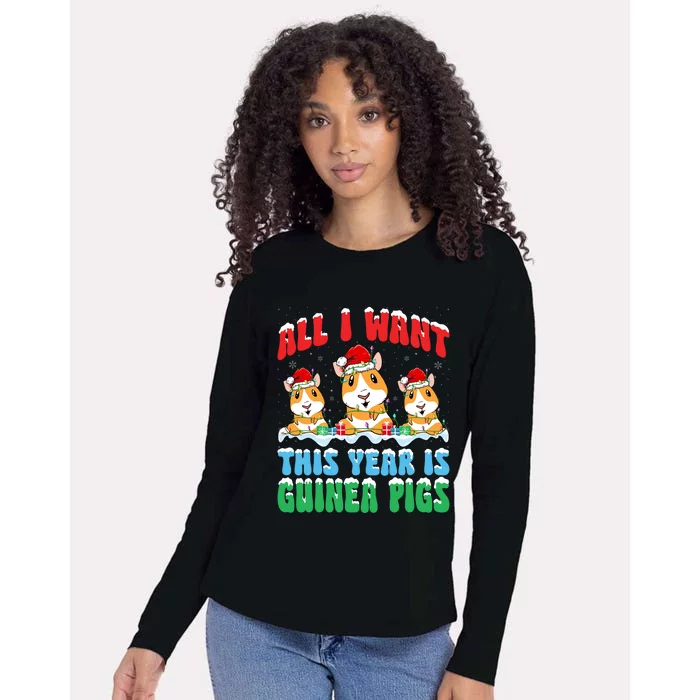 All I Want This Year Is Guinea Pig Wearing Christmas Hat Great Gift Womens Cotton Relaxed Long Sleeve T-Shirt