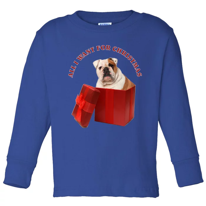 All I Want For Christmas English Bulldog Funny Gift Toddler Long Sleeve Shirt