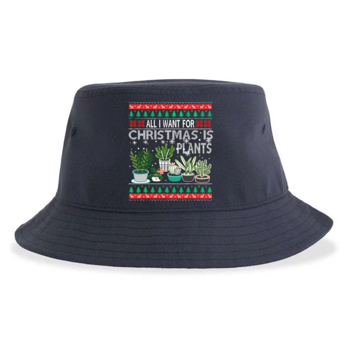 All I Want For Christmas Is Plants Ugly Xmas Sweater Sustainable Bucket Hat