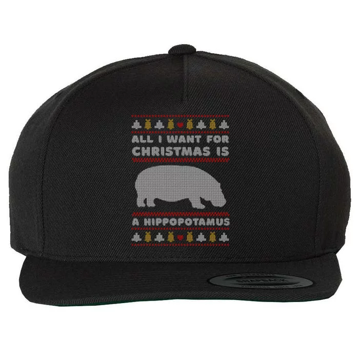 All I Want For Christmas Is A Hippopotamus Cute Ugly Christmas Wool Snapback Cap