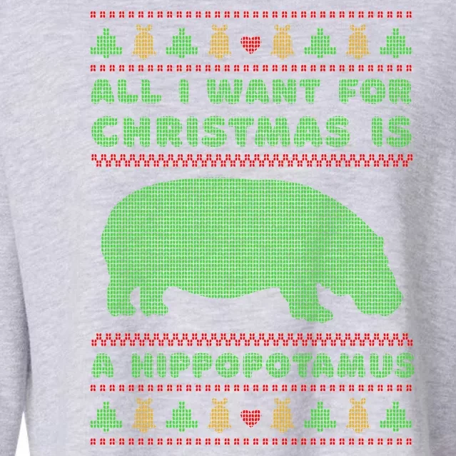 All I Want For Christmas Is A Hippopotamus Cute Ugly Christmas Cropped Pullover Crew