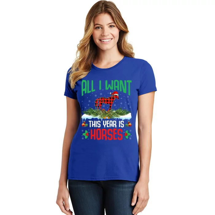 All I Want This Year Is Horses Wearing Santa Hat Christmas Cute Gift Women's T-Shirt