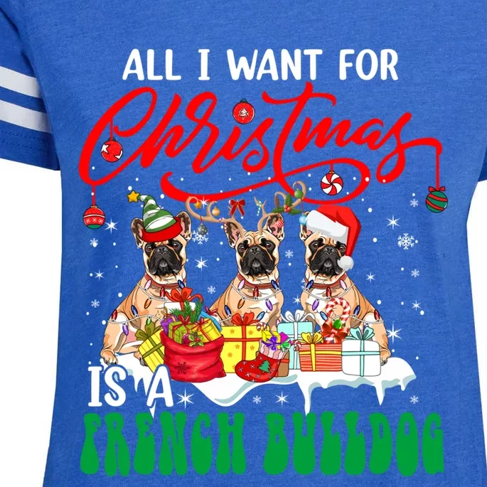 All I Want For Xmas Is A French Bulldog Three Santa Dogs Cool Gift Enza Ladies Jersey Football T-Shirt