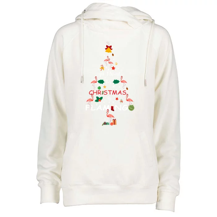 All I Want For Christmas Is Flamingo Funny Flamingo Lovers Funny Gift Womens Funnel Neck Pullover Hood