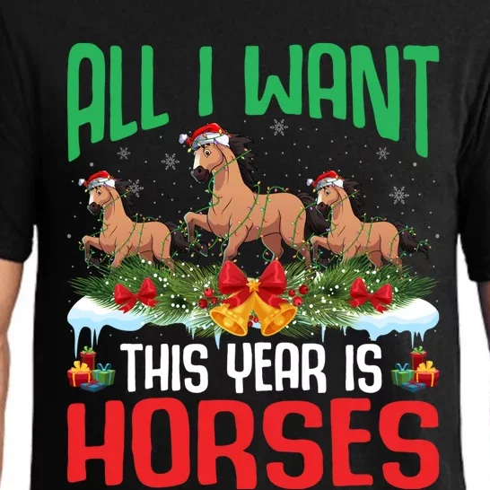 All I Want This Year Is Horses Wearing Santa Hat Christmas Great Gift Pajama Set