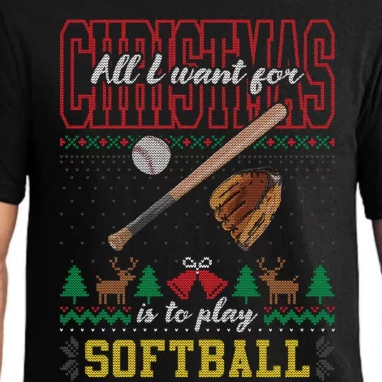 All I Want For Christmas Is To Play Softball Ugly Sweater Funny Gift Pajama Set