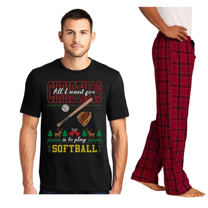 All I Want For Christmas Is To Play Softball Ugly Sweater Funny Gift Pajama Set