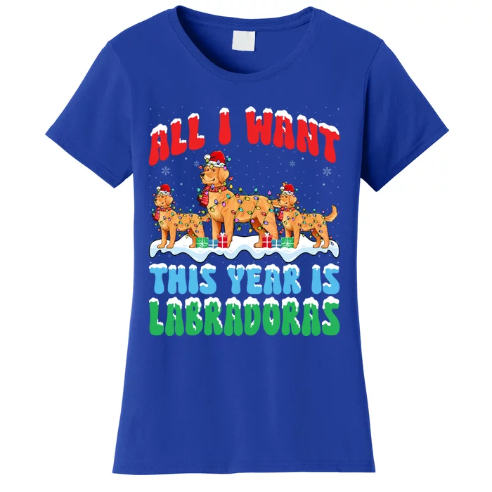 All I Want This Year Is Labrador Dog Wearing Christmas Hat Gift Women's T-Shirt