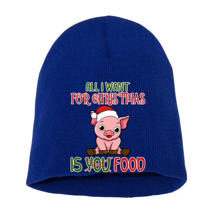 All I Want For Christmas Is Food Pink Holidays Farm Barn Pig Gift Short Acrylic Beanie